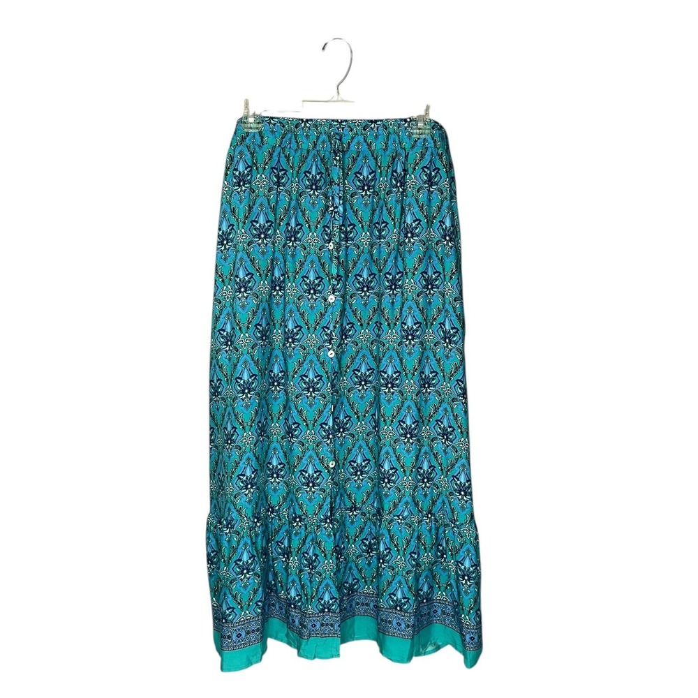 BloomChic NWT Women's Floral Maxi Rayon Skirt Blue 18/20 Waist 36"